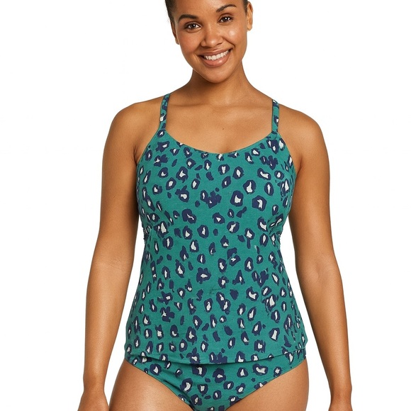 Women's Green Leopard Print Swim Top - Picture 1 of 4